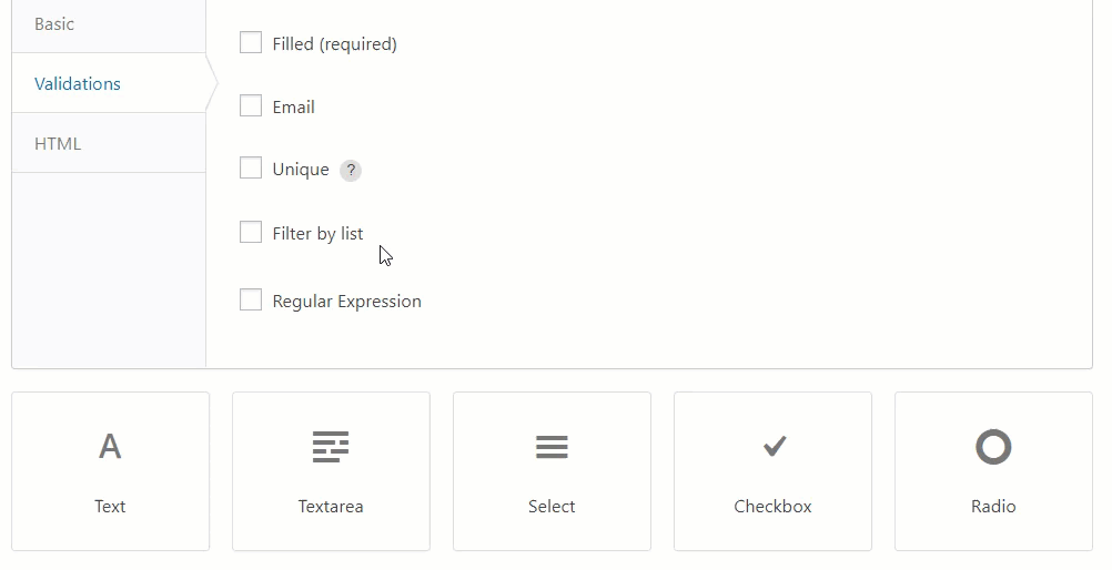 Filter by list validation