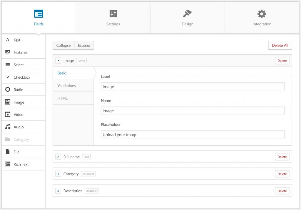 Fields tab