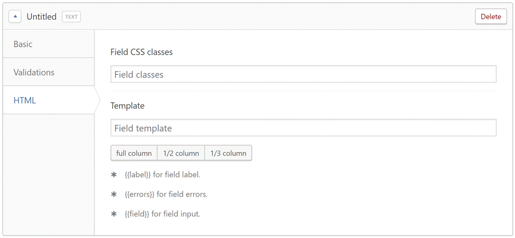 Custom field HTML settings