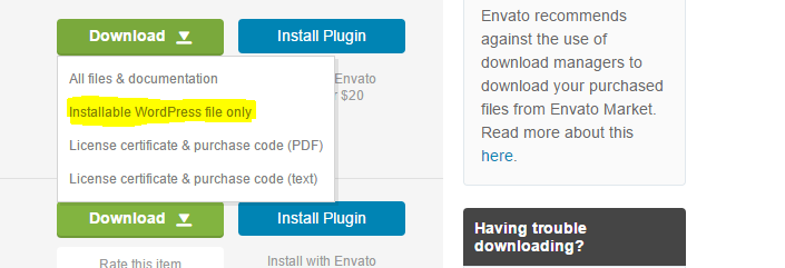 Download only installable file from CodeCanyon