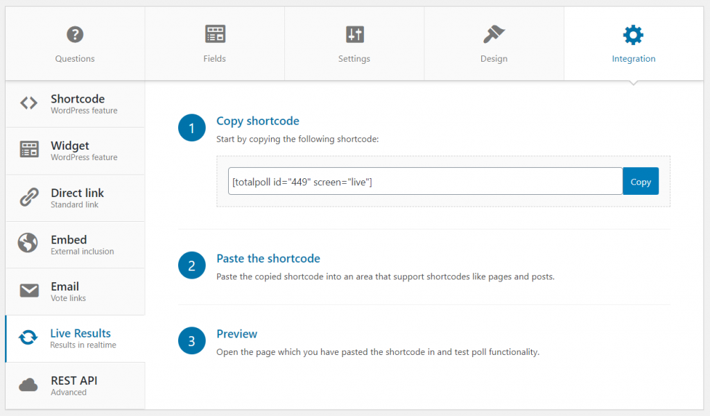 Live poll integration in TotalPoll