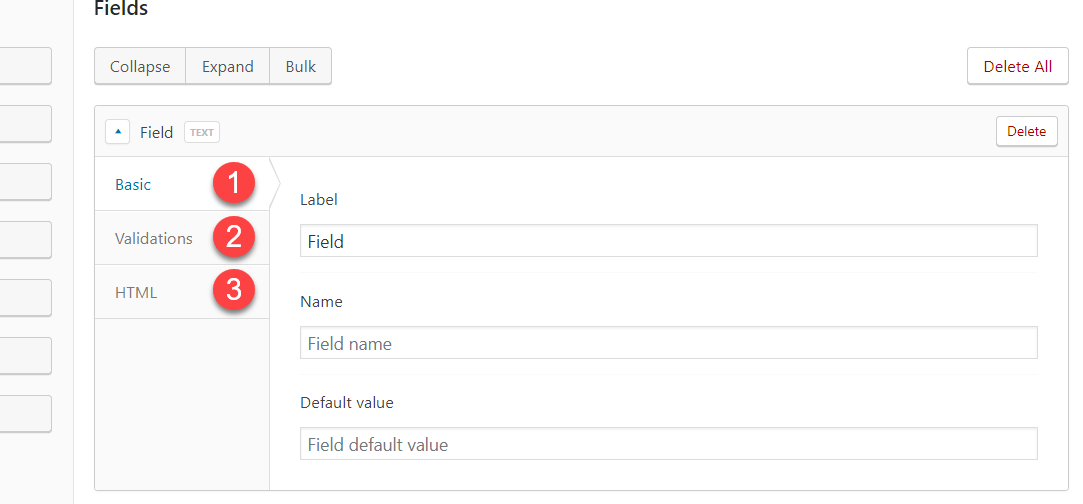 Custom fields options tabs