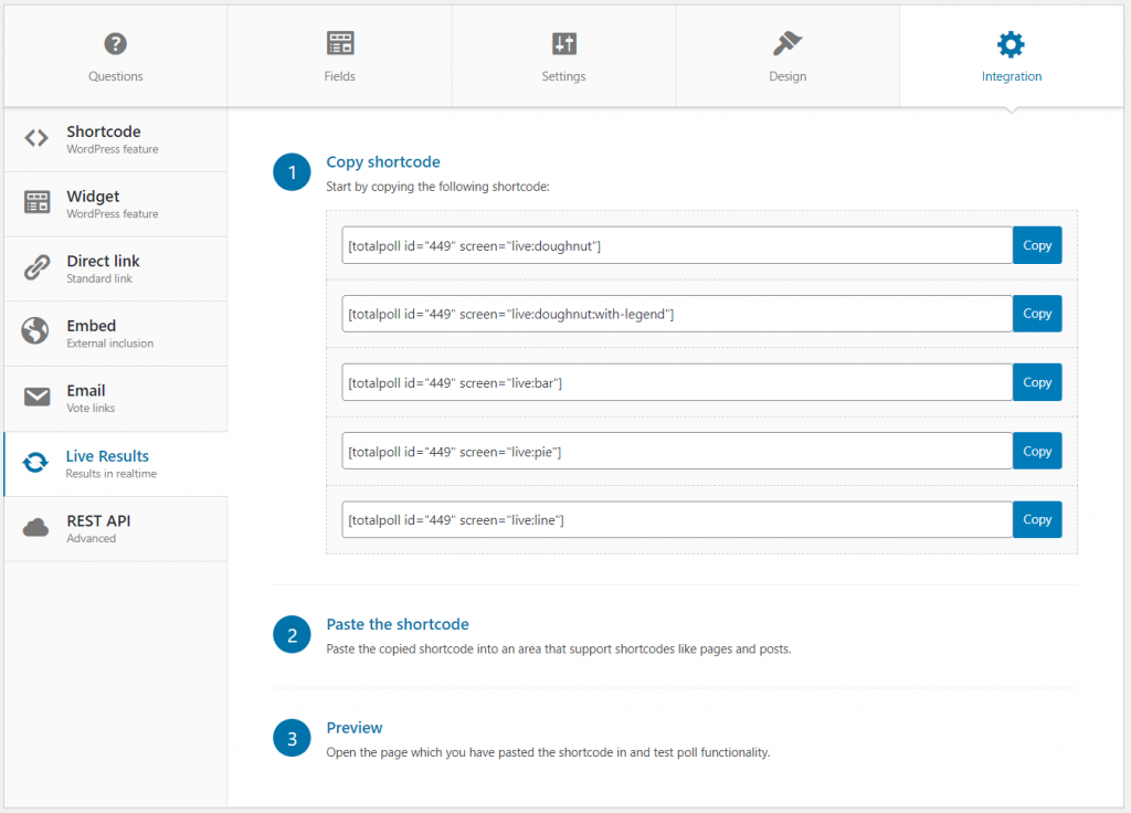 TotalPoll live polling settings