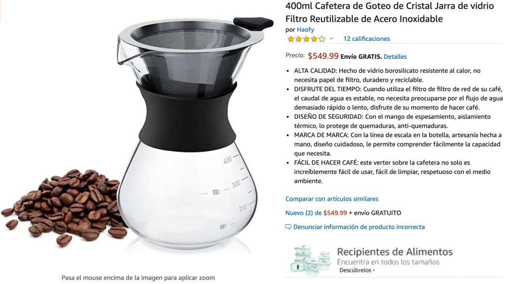 Goteo’s Pour Over with a similar design but with a 4-star rating and only 12 reviews.