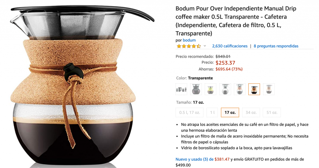 Bodum Pour Over with 4.5 stars and 2,630 reviews